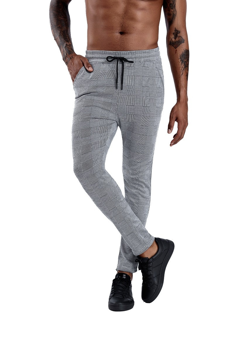 Malachi Men’s Plaid Slim-Fit Pants – Elastic Waist Skinny Dress Trousers for Streetwear & Casual Outfits Plaid Pants Men Elastic Male Skinny Trousers Bottom Tight Male Pant Streetwear Sweatpants Casual Joggers Men Pants