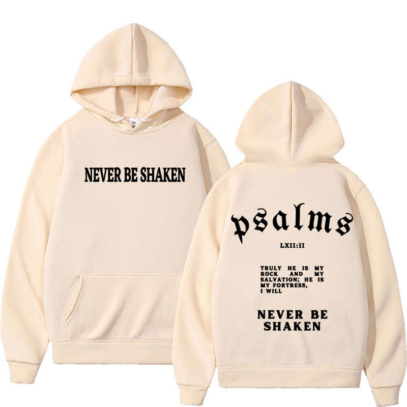Trendy Unisex Christian Hoodie – “Never Be Shaken” Psalms Bible Verse Hoodie – Faith-Based Streetwear, Aesthetic Gospel Apparel, Inspirational Scripture Sweatsuit Top for Believers & Gifts