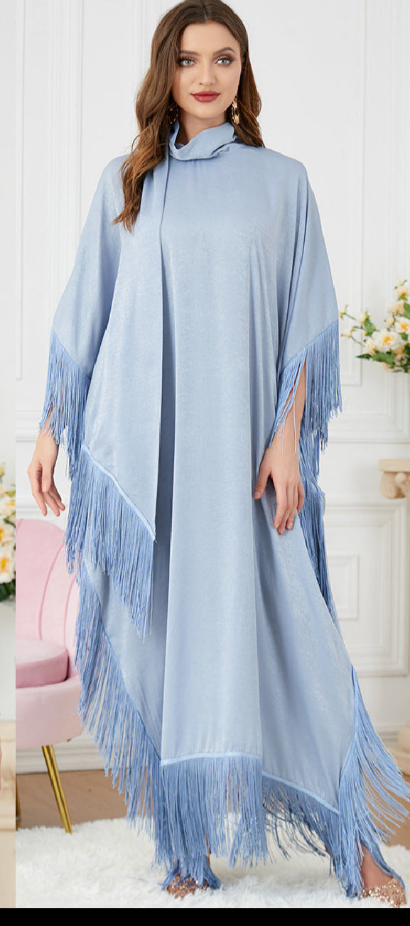 Luxury Tassel Batwing Sleeve Abaya Kaftan – Oversized Turtleneck Farasha Robe | Moroccan Irregular HemTrendy TikTok  Women Tassel Batwing Sleeve Dress Turtleneck Casual Loose Oversized Irregular Hem Robe Moroccan Caftan Ramadan Night Moo Moo Farasha Dress