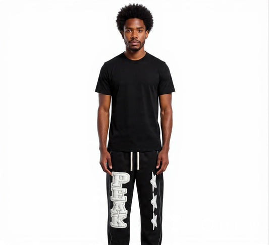 Peak Stars Contrast-Stitched Fleece Sweatpants – Unisex Oversized Streetwear Joggers for Fall Winter, Matching Dynasty Stars Hoodie