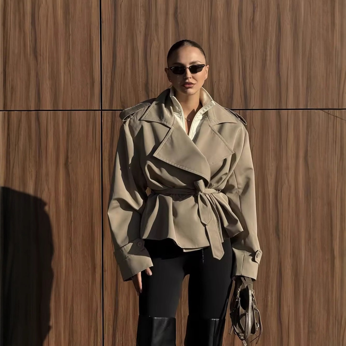 Women’s Oversized Belted Trench Coat – Loose Fit Turn-Down Collar Jacket for Fall & Spring | Chic Long Sleeve Layering Coat Casual Turn-down Collar Loose Trench Coat for Women