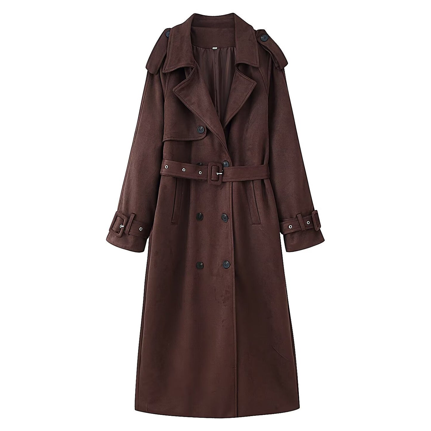 Women’s Long Belted Trench Coat – Double-Breasted Loose Fit Overcoat | Elegant Fall & Spring Outerwear in Coffee or Gray Casual Loose Belted Trench Coat for Women