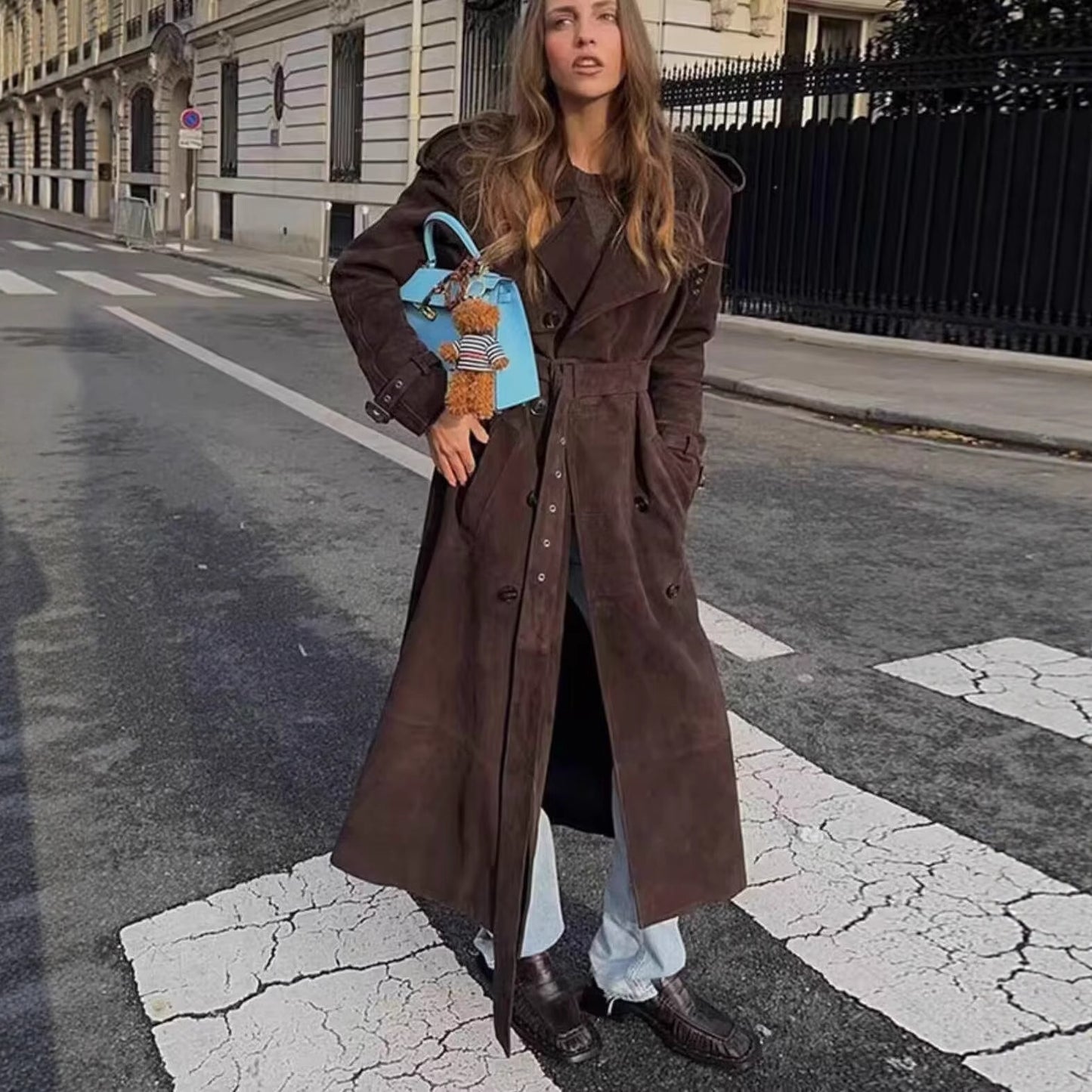 Women’s Long Belted Trench Coat – Double-Breasted Loose Fit Overcoat | Elegant Fall & Spring Outerwear in Coffee or Gray Casual Loose Belted Trench Coat for Women