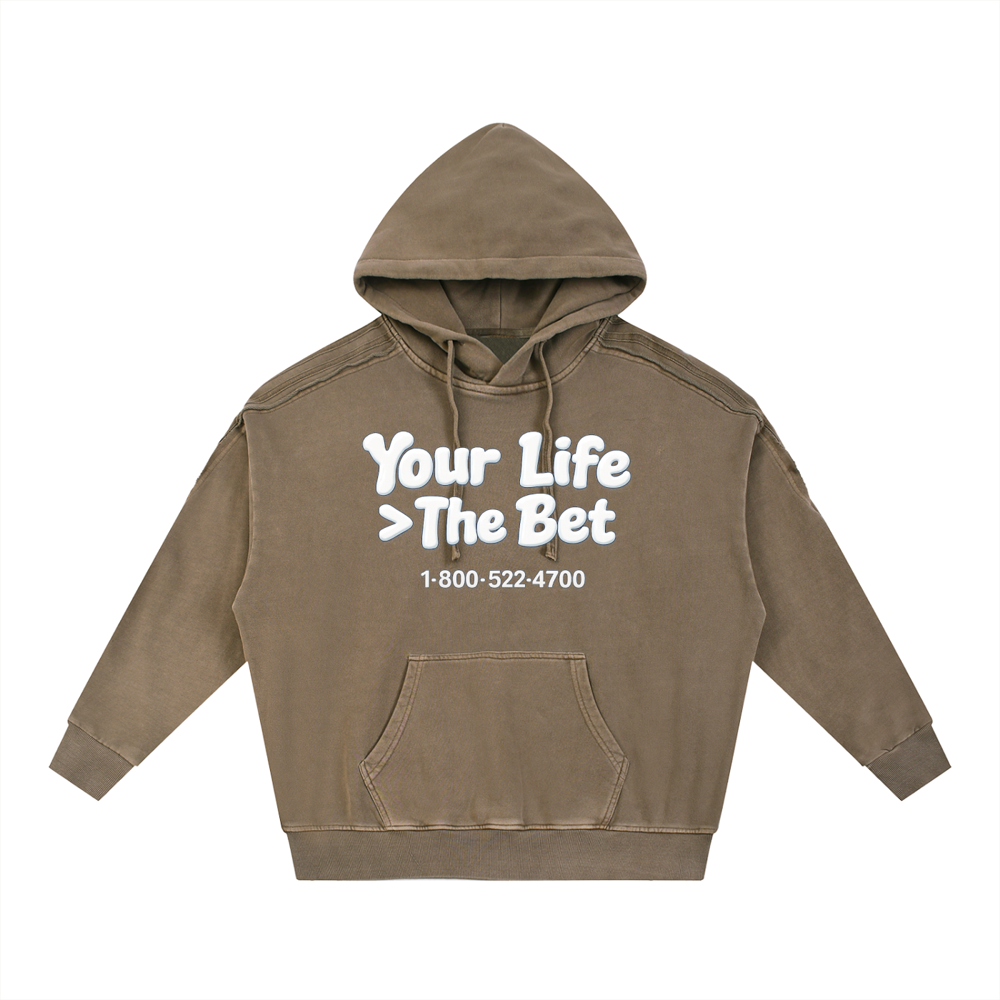 Your Life Is Greater Than the Bet Snow-Washed Oversized Hoodie Gambling Awareness Unisex Vintage Streetwear