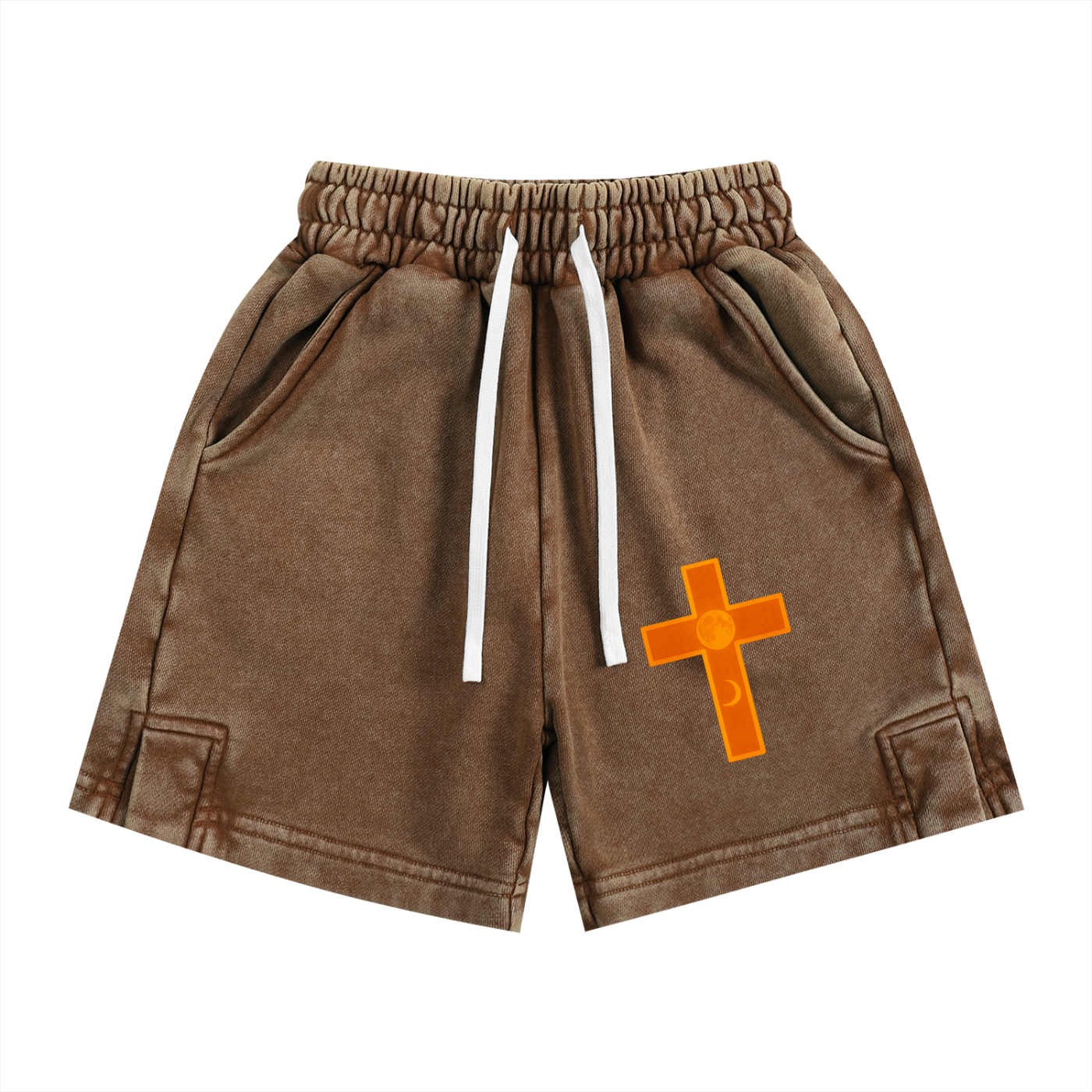 Cross Moon Phase Faith-Based Kids’ Shorts – Colorful Snow Washed Cotton Shorts for Boys & Girls | Christian Streetwear | Unisex Summer Activewear with Cross Patch Design Cross Moon Phase Faith Based Colorful Snow Washed Kids' Shorts
