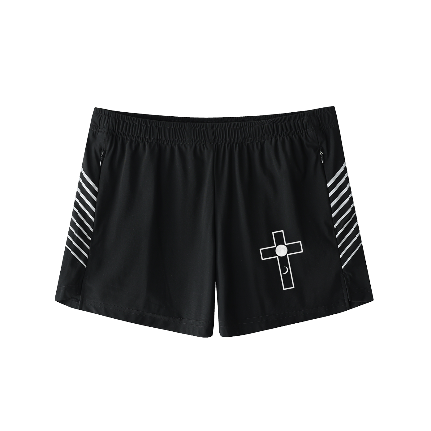 Cross Faith Based Moon Phase Men’s Performance Shorts – Side-Stripe Active Shorts for Faith & Fitness  Cross Faith Based Moon Phase Inspirational Men's Side-Stripe Performance Shorts