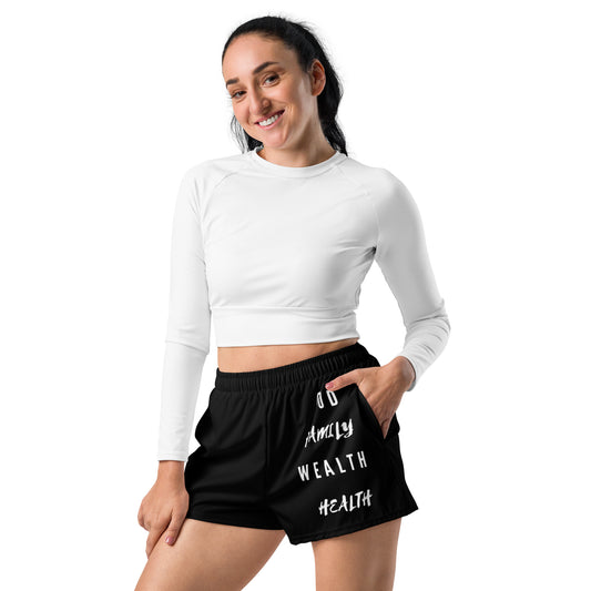 God Family Wealth Health Mighty Lifestyle  | Women’s Recycled Athletic Shorts