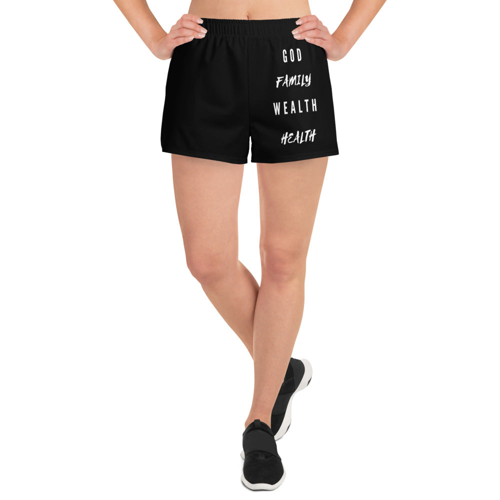 God Family Wealth Health Mighty Lifestyle  | Women’s Recycled Athletic Shorts