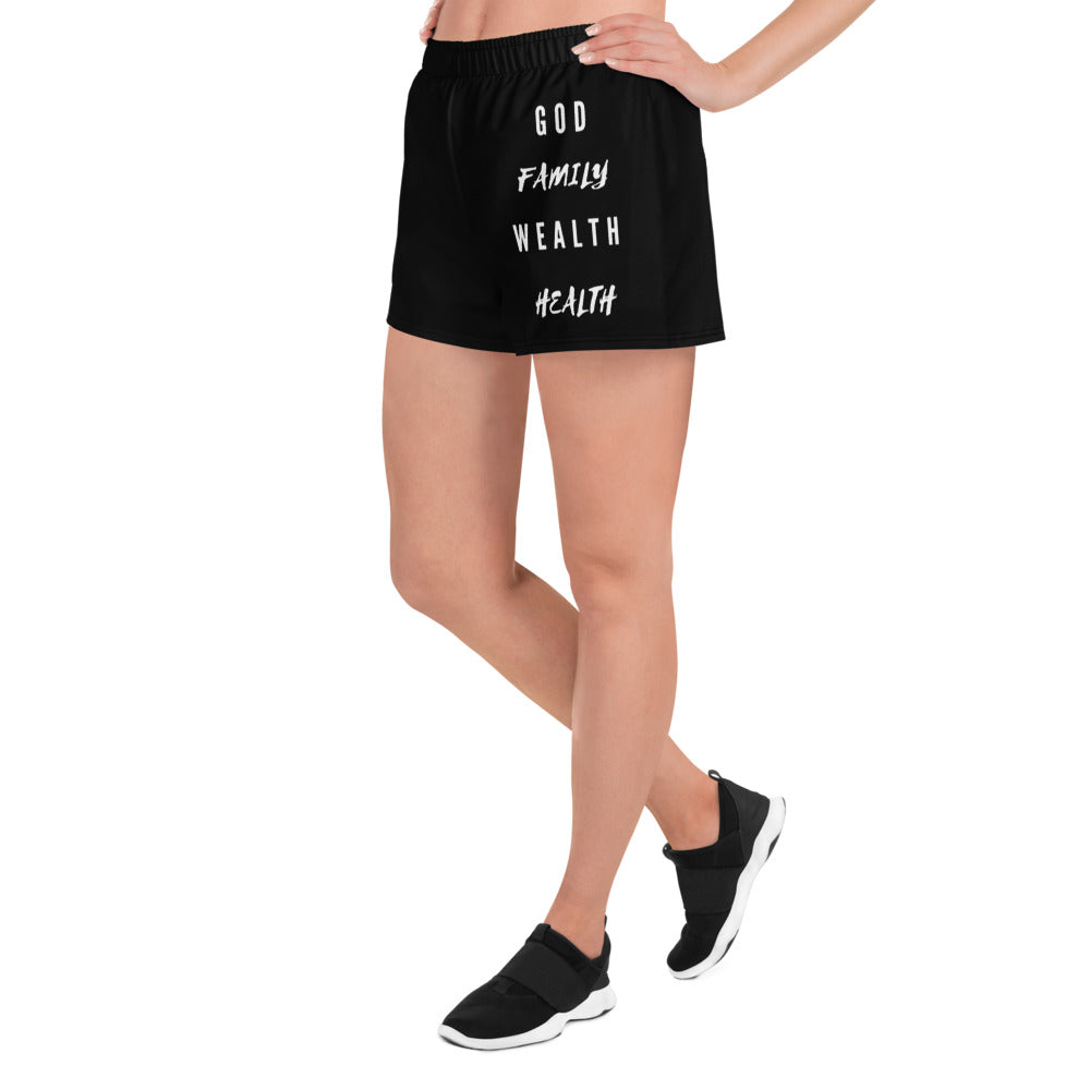 God Family Wealth Health Mighty Lifestyle  | Women’s Recycled Athletic Shorts