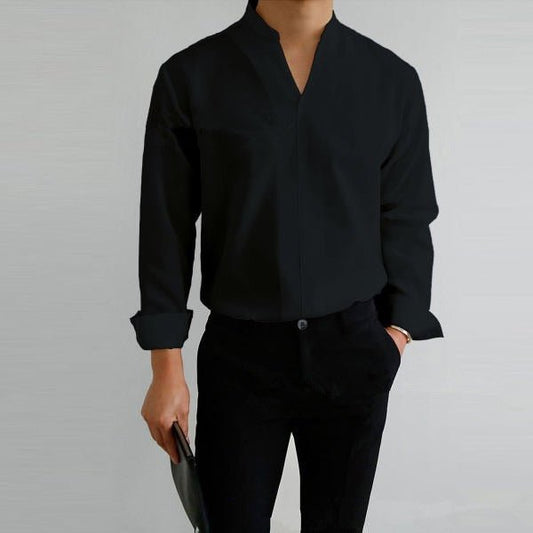 Alpha Man Collar Shirt | Shirt Men's Standing Collar Solid Color Fit Men's Shirt All Seasons - Mighty Lifestyle