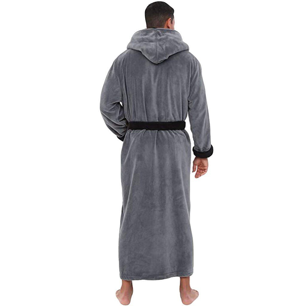 Alpha Robe | Men Bathrobe Men's Winter Lengthened Plush Shawl Bath Robe Home Clothes Long Sleeved Robe Coat - Mighty Lifestyle