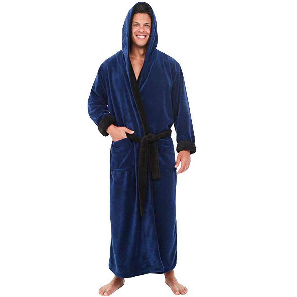 Alpha Robe | Men Bathrobe Men's Winter Lengthened Plush Shawl Bath Robe Home Clothes Long Sleeved Robe Coat - Mighty Lifestyle