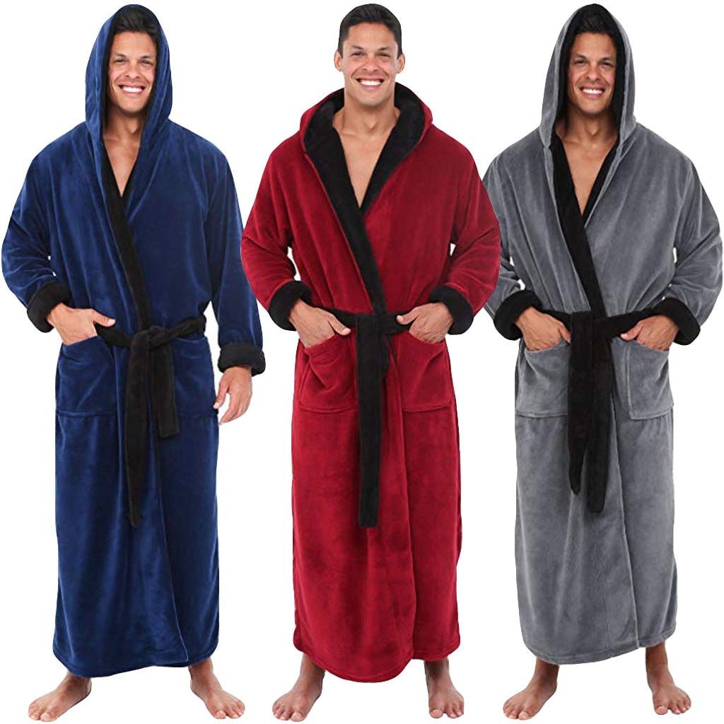 Alpha Robe | Men Bathrobe Men's Winter Lengthened Plush Shawl Bath Robe Home Clothes Long Sleeved Robe Coat - Mighty Lifestyle