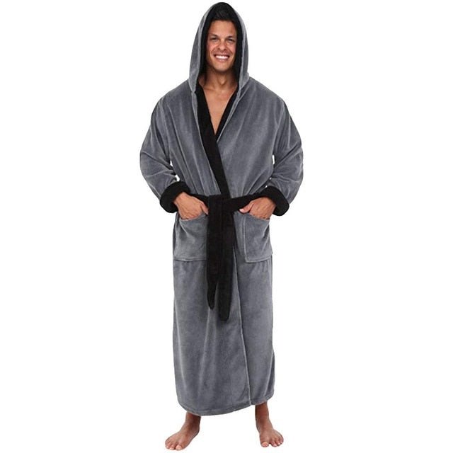 Alpha Robe | Men Bathrobe Men's Winter Lengthened Plush Shawl Bath Robe Home Clothes Long Sleeved Robe Coat - Mighty Lifestyle