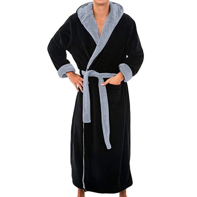 Alpha Robe | Men Bathrobe Men's Winter Lengthened Plush Shawl Bath Robe Home Clothes Long Sleeved Robe Coat - Mighty Lifestyle