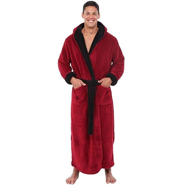 Alpha Robe | Men Bathrobe Men's Winter Lengthened Plush Shawl Bath Robe Home Clothes Long Sleeved Robe Coat - Mighty Lifestyle