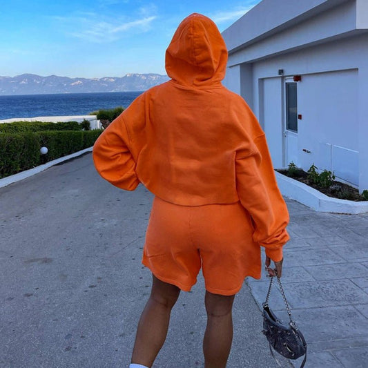 Arianna Outfit Set, Two Piece Set, Women's New Solid Embroidery Loose Sweater Drawstring Shorts Set - Mighty Lifestyle