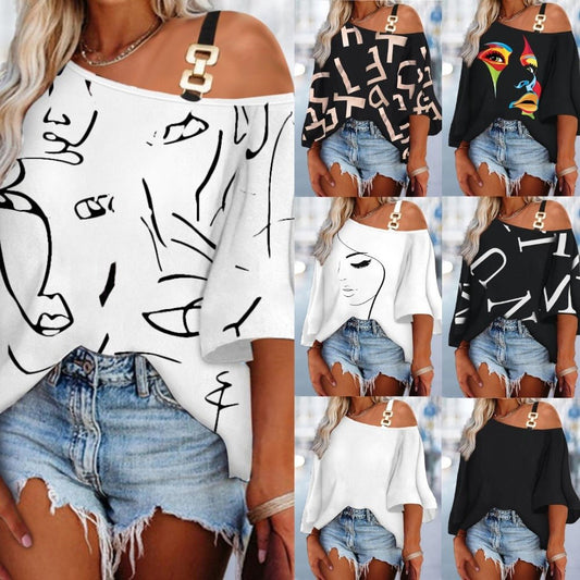 Artsy Graphic Patchwork Loose Casual Top Women's Printed T-Shirt - Mighty Lifestyle