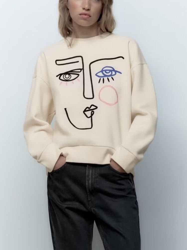 Ashlynn Sweater | Abstract Art Sweater| Autumn Embroidered Sweatshirt Hoodies Fashion Loose O - neck Fleece Pullovers Female Hoodies Tops - Mighty Lifestyle