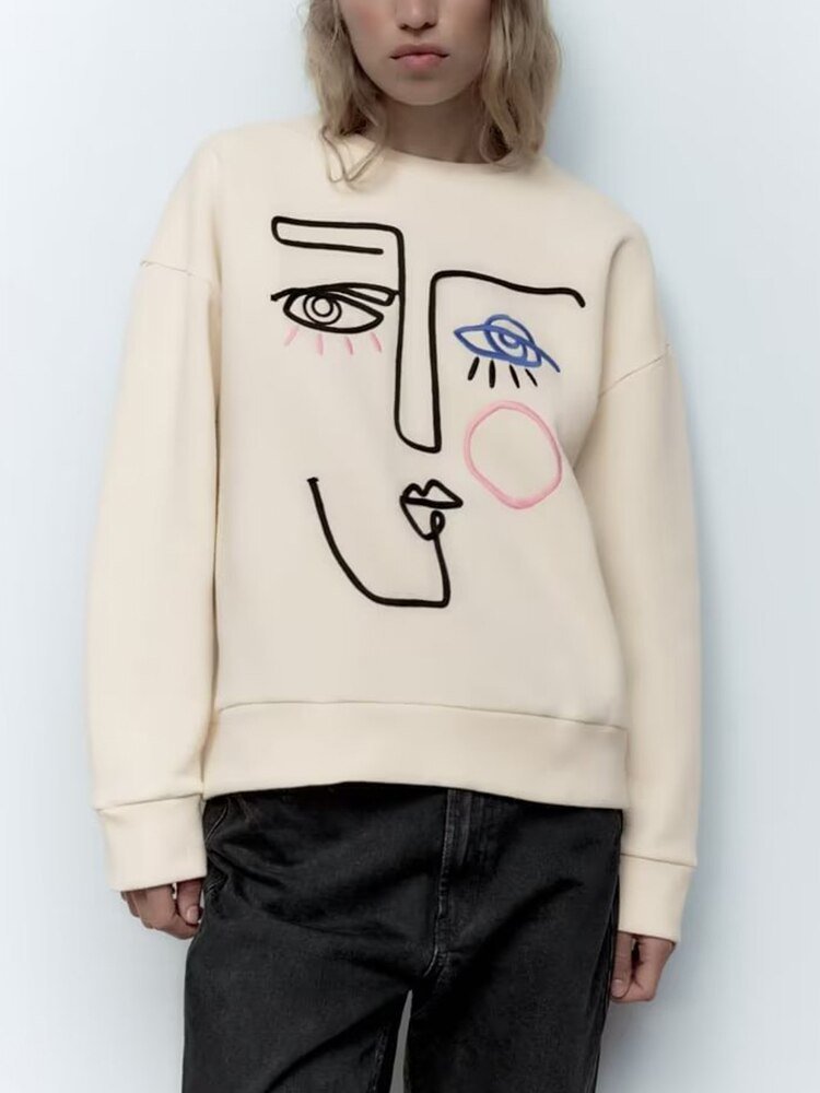 Ashlynn Sweater | Abstract Art Sweater| Autumn Embroidered Sweatshirt Hoodies Fashion Loose O - neck Fleece Pullovers Female Hoodies Tops - Mighty Lifestyle