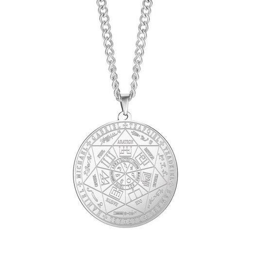 Authentic Hebrew Totem | Religious Totem Scripture Angel Seal Tag Rune Hexagram Pendant Stainless Steel Round Necklace - Mighty Lifestyle