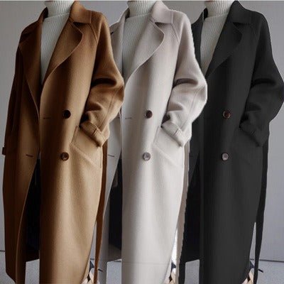 Baddie Cashmere Wool Coat | New medium length loose cashmere woolen coat for women's Hepburn style knee length woolen coat - Mighty Lifestyle