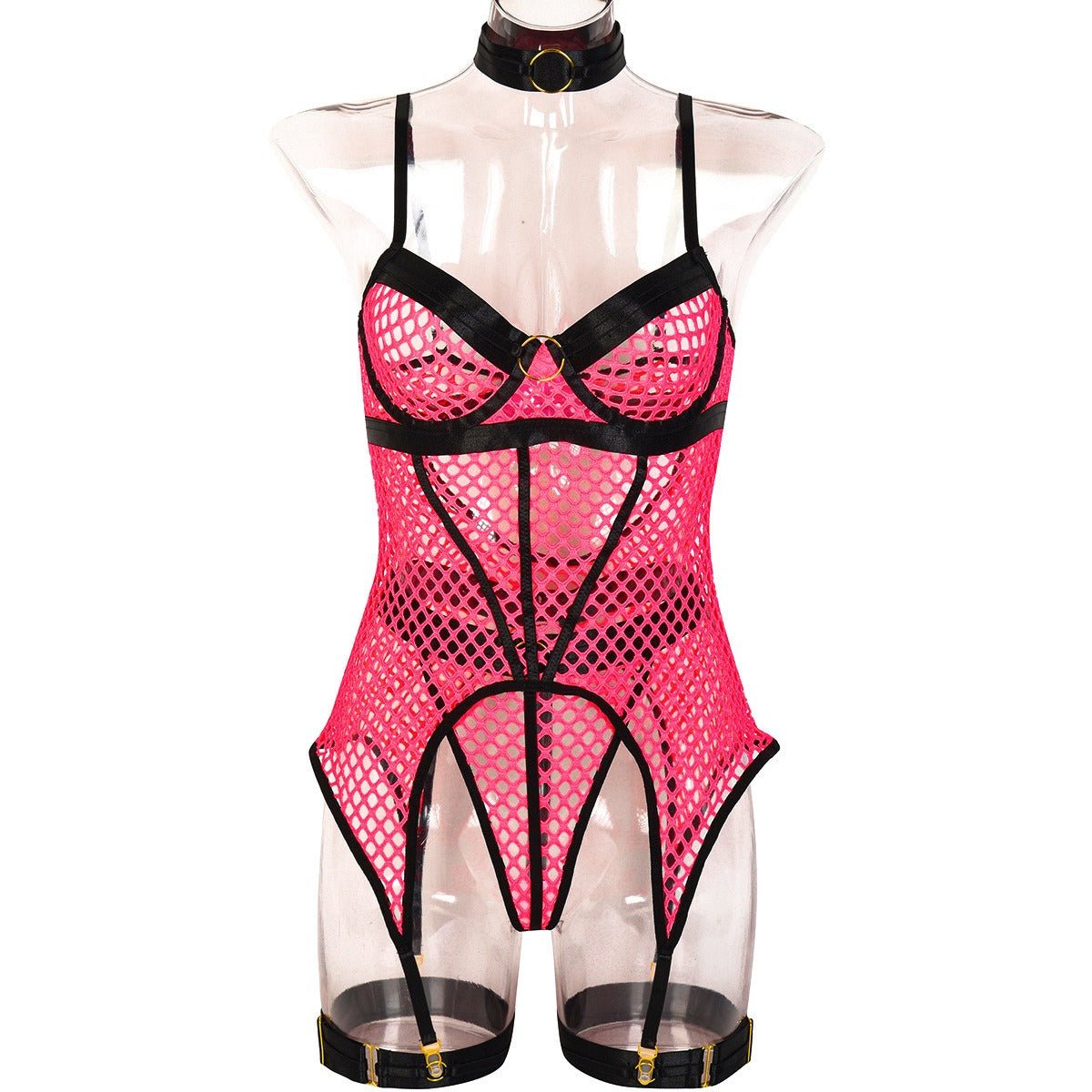 Baddie Lingerie Skirt | 3 Piece Set of Quick Selling Popular Large Mesh Splice with Steel Ring Hanging Neck and Leg Ring Underwear 3367 - Mighty Lifestyle
