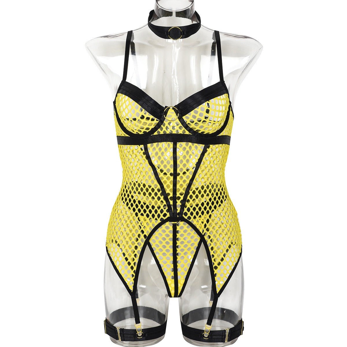 Baddie Lingerie Skirt | 3 Piece Set of Quick Selling Popular Large Mesh Splice with Steel Ring Hanging Neck and Leg Ring Underwear 3367 - Mighty Lifestyle