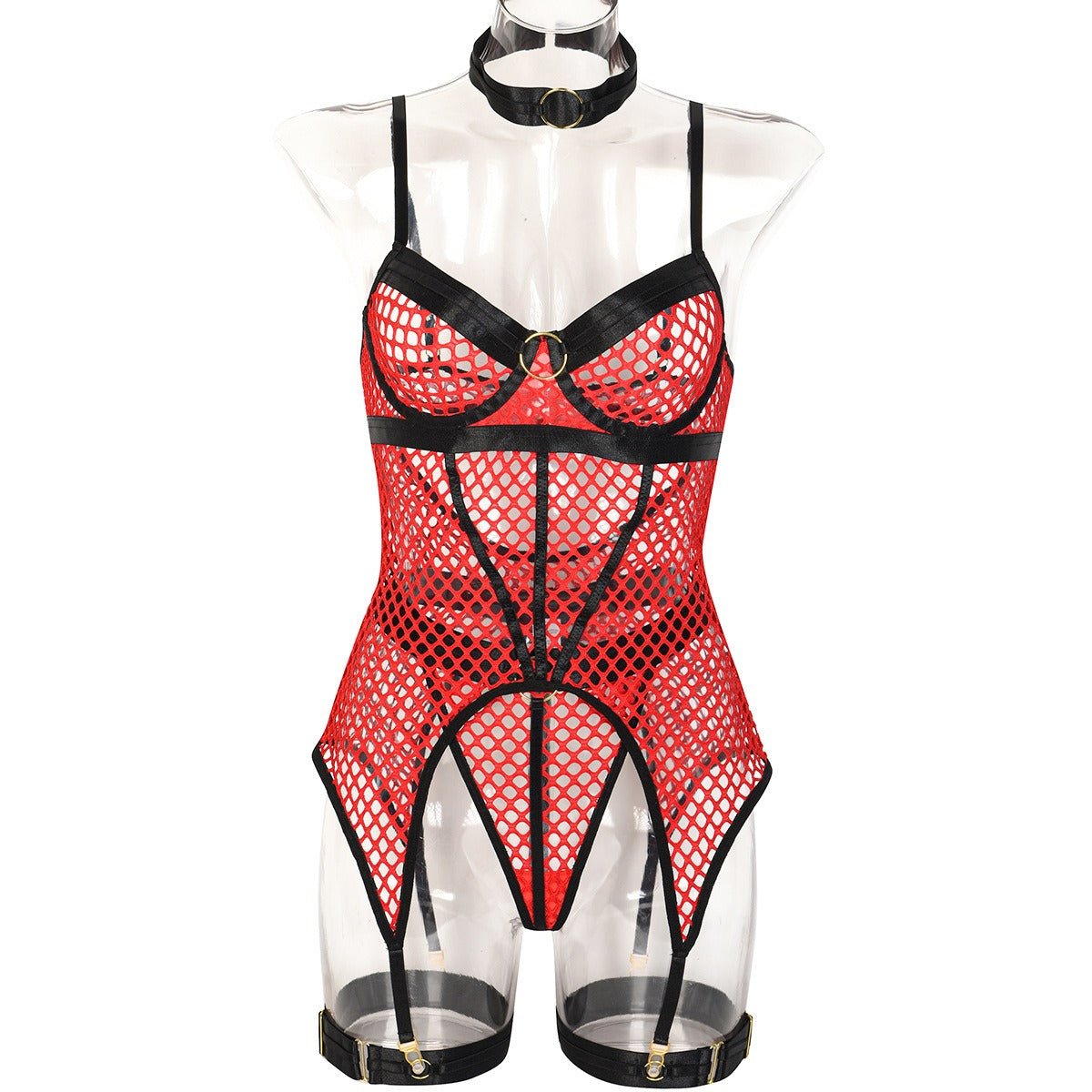 Baddie Lingerie Skirt | 3 Piece Set of Quick Selling Popular Large Mesh Splice with Steel Ring Hanging Neck and Leg Ring Underwear 3367 - Mighty Lifestyle