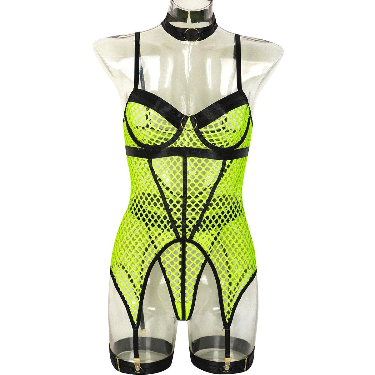 Baddie Lingerie Skirt | 3 Piece Set of Quick Selling Popular Large Mesh Splice with Steel Ring Hanging Neck and Leg Ring Underwear 3367 - Mighty Lifestyle