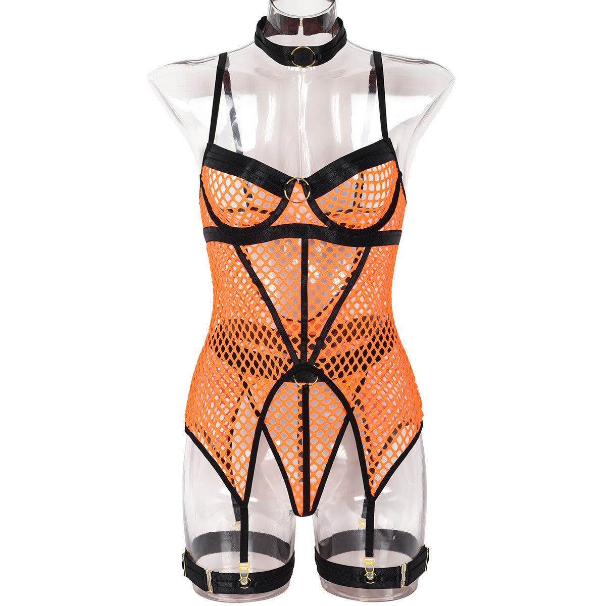 Baddie Lingerie Skirt | 3 Piece Set of Quick Selling Popular Large Mesh Splice with Steel Ring Hanging Neck and Leg Ring Underwear 3367 - Mighty Lifestyle