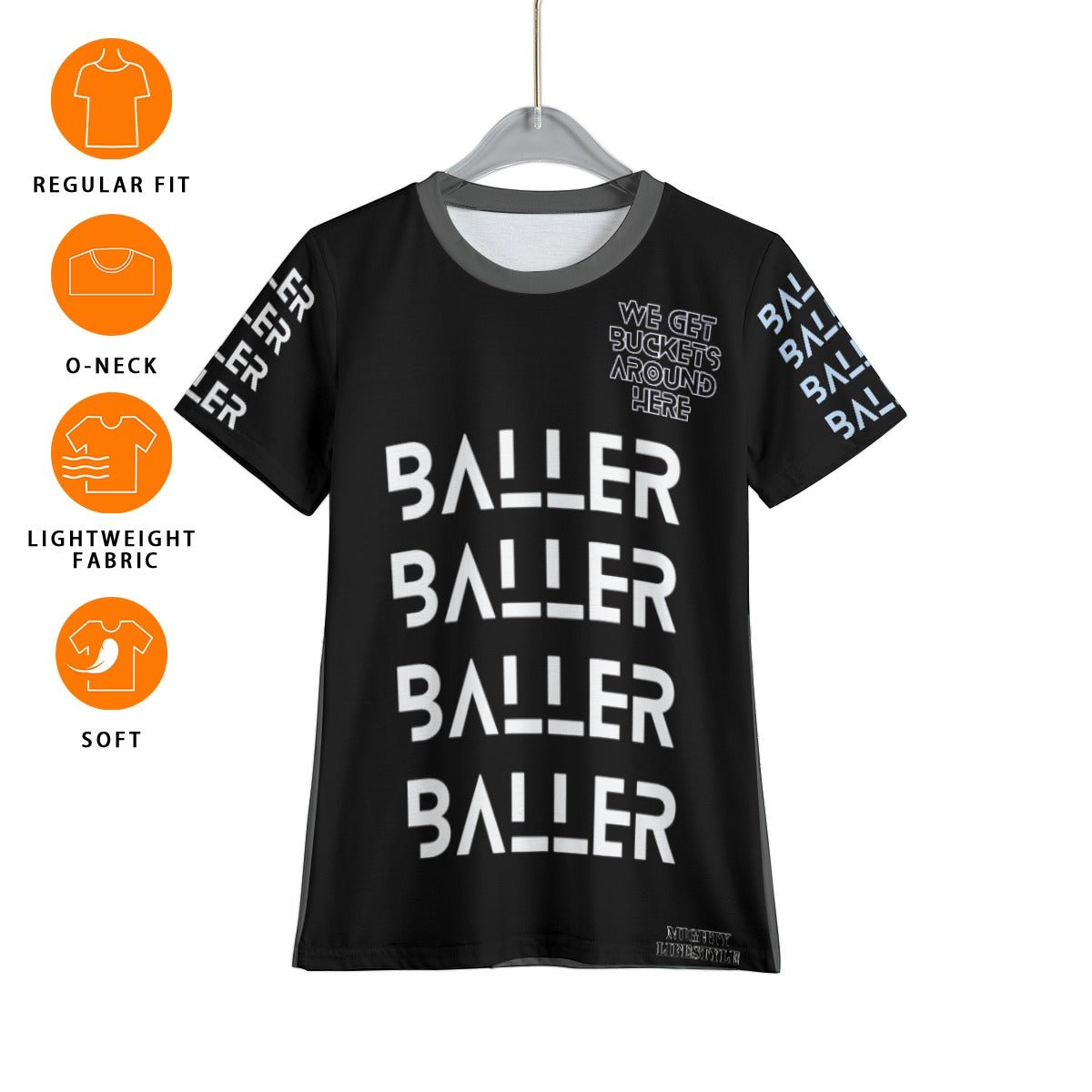 Baller We Get Buckets Youth Basketball Shirt Kid's T-Shirt | Mighty Lifestyle Basketball - Mighty Lifestyle