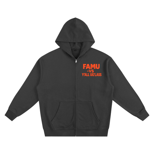 FAMU vs Ya’ll UgLass Heavyweight Zip-up Hoodie | FAMU vs Ya’ll UgLass Heavyweight Zip-up Hoodie – Unisex HBCU Hoodie for Fall, Winter & Homecoming Heat