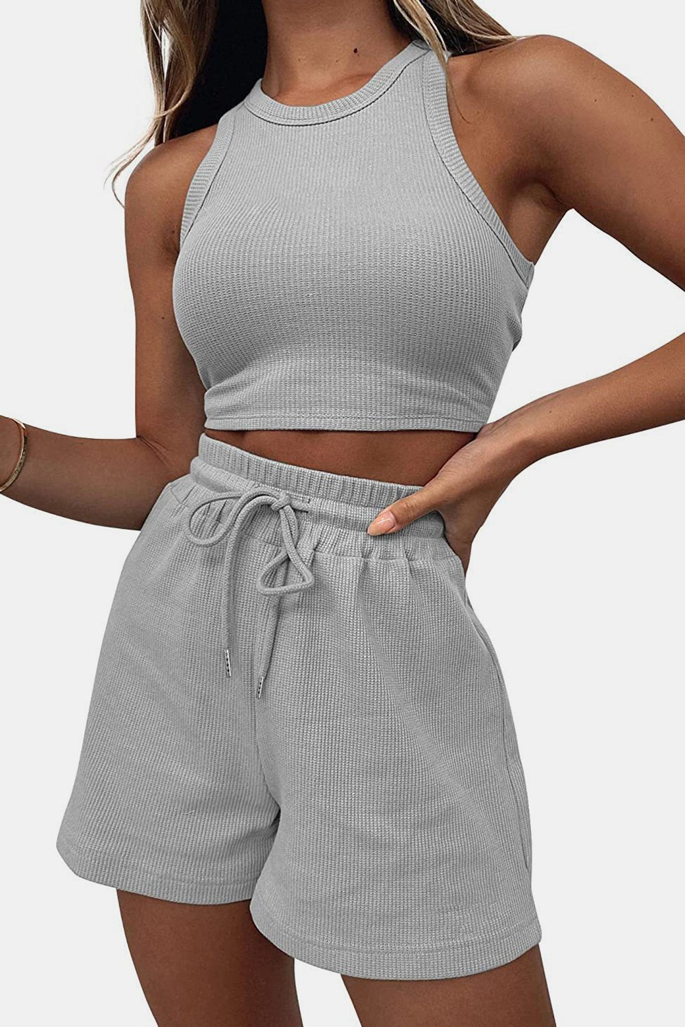Cheri’s Round Neck Top and Drawstring Shorts Set - Mighty Lifestyle
