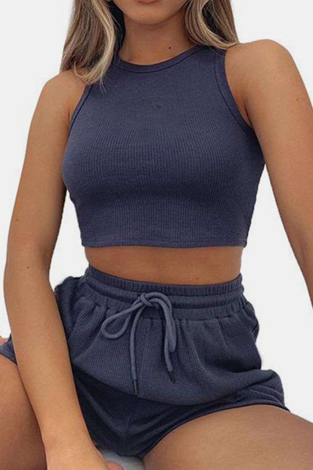Cheri’s Round Neck Top and Drawstring Shorts Set - Mighty Lifestyle