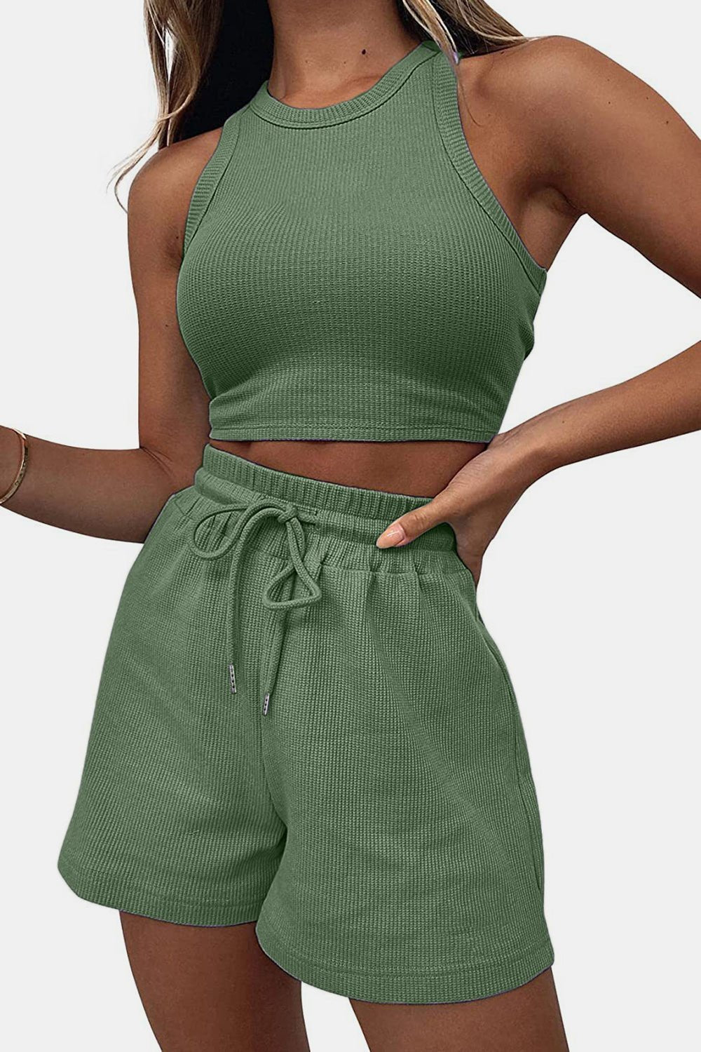 Cheri’s Round Neck Top and Drawstring Shorts Set - Mighty Lifestyle