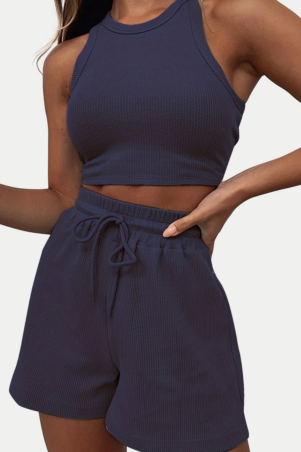 Cheri’s Round Neck Top and Drawstring Shorts Set - Mighty Lifestyle