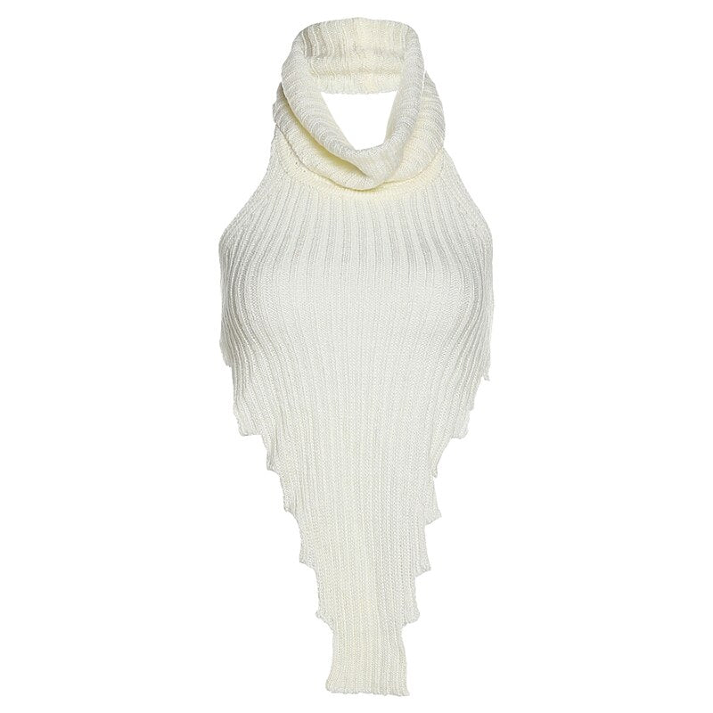 Cloud Vest | Knitted Worsted Vest For Women Fashion | Mighty Lifestyle | Cut Out High Street Style Top Cascading Turtleneck Sleeveless Wear - Mighty Lifestyle