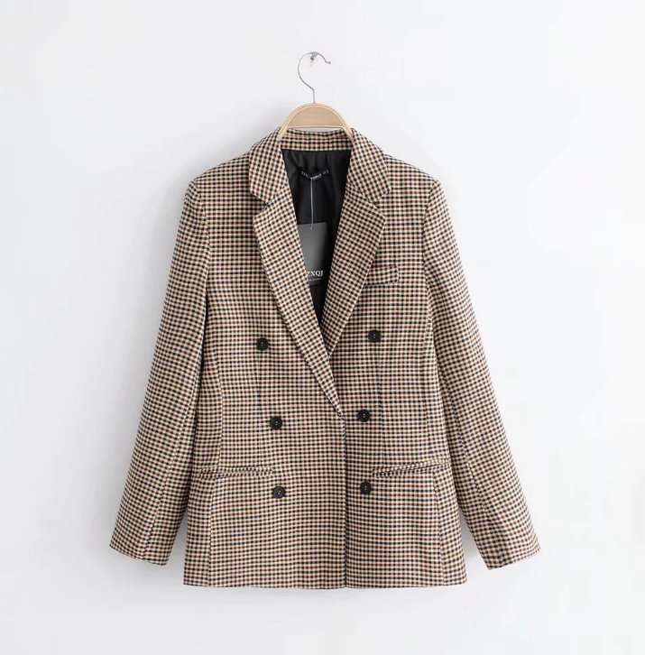 Dorothy Blazer | Double breasted short plaid women blazer Long sleeve pocket tweed ladies blazer Winter jacket office suit female - Mighty Lifestyle