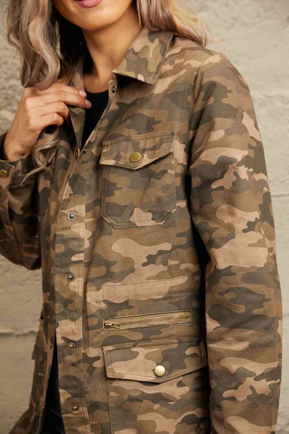 Double Take Camouflage Snap Down Jacket - Mighty Lifestyle