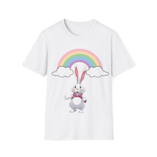 Easter Bunny Under the Rainbow | Rainbow Over the Easter Bunny | Easter Shirt | Unisex Softstyle T-Shirt - Mighty Lifestyle