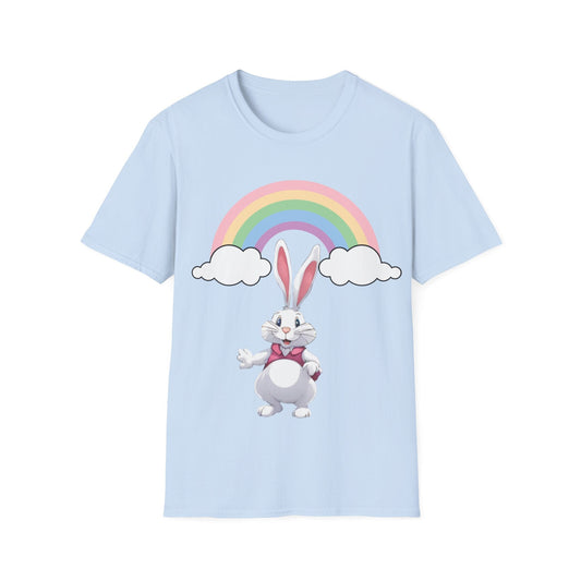 Easter Bunny Under the Rainbow | Rainbow Over the Easter Bunny | Easter Shirt | Unisex Softstyle T-Shirt - Mighty Lifestyle