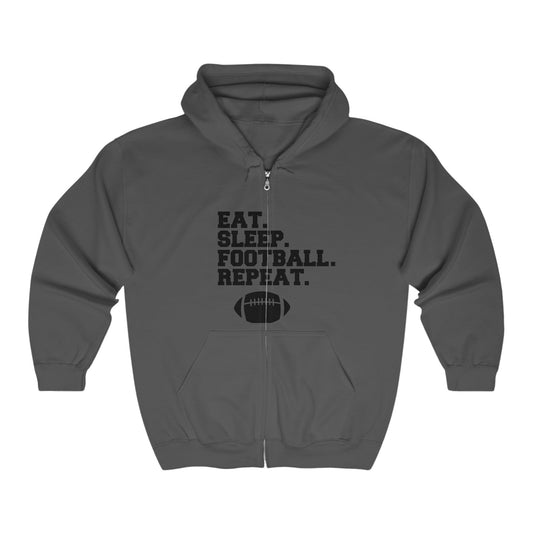 Eat Sleep Football Repeat | Hoodie for Players | Coaches | King Coach | Best Coach | Top Coach | Elite Coach | Heavy Blend™ Full Zip Hooded Sweatshirt - Mighty Lifestyle