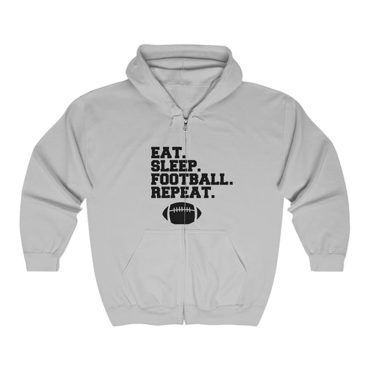 Eat Sleep Football Repeat | Hoodie for Players | Coaches | King Coach | Best Coach | Top Coach | Elite Coach | Heavy Blend™ Full Zip Hooded Sweatshirt - Mighty Lifestyle