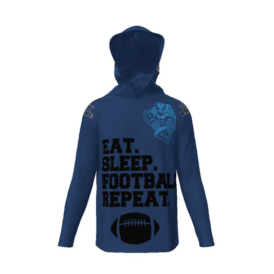 Eat, Sleep, Football, Repeat, Men's Sun Protective Hooded Long Sleeve T-Shirt - Mighty Lifestyle