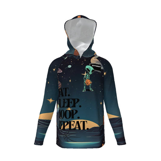 Eat Sleep Hoop Repeat Alien, Light Hoodie, Sun Protective Hooded Long Sleeve T-Shirt - Mighty Lifestyle