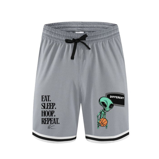 Eat Sleep Hoop Repeat Alient Different Stripe Trim Zip Pocket Basketball Shorts Dry Fit Comfortable Sports Shorts for Ballers - Mighty Lifestyle