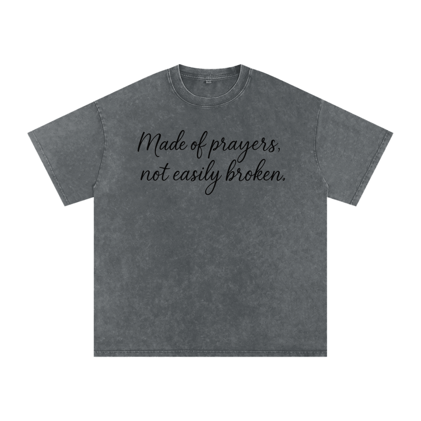 “Made of Prayers, Not Easily Broken” Acid Wash Oversized T-Shirt – Unisex Loose Fit Christian Streetwear Apparel by Mighty Lifestyle