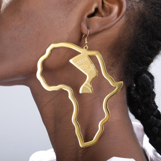 Egyptian Queen Gold Stainless Steel African Set Hollow Portrait Design Earrings African Ethnic Jewelry - Mighty Lifestyle