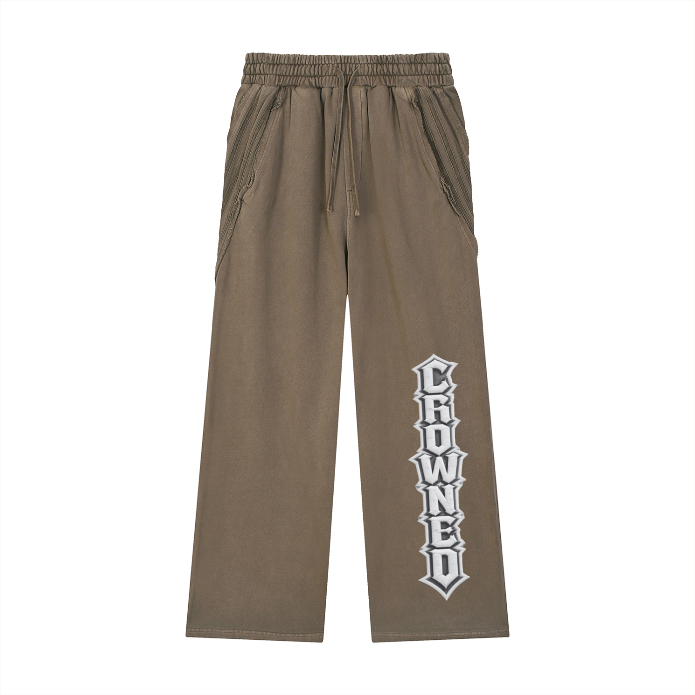 Crowned Angel Snow Washed Raw Edge Sweatpants – Heavyweight 100% Cotton Streetwear Pants with Tape Detail, Loose Fit Unisex Joggers | Crowned Angel Snow Washed Tape Raw Edge Sweatpants